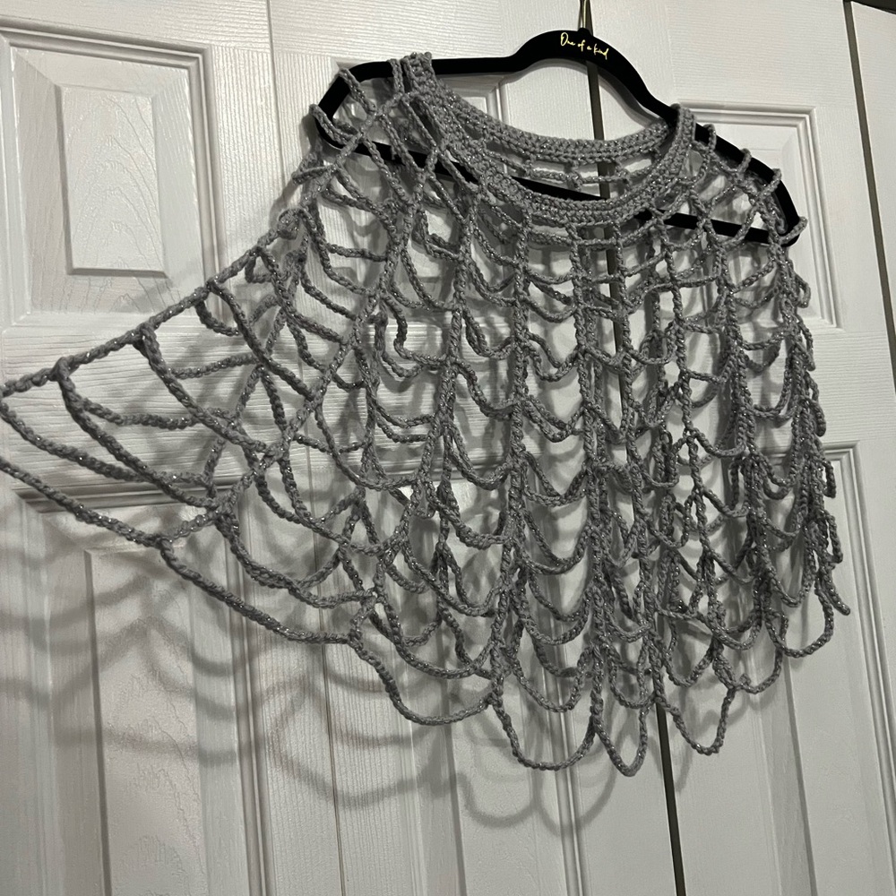 Crochet spiderweb costume shawl caplette